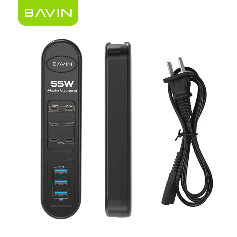 PRIS BAVIN PC2109 55W 9-Ports USB Charging Station HUB Fast Charger w/ PD 20W, Type-C & USB-A Smart Power