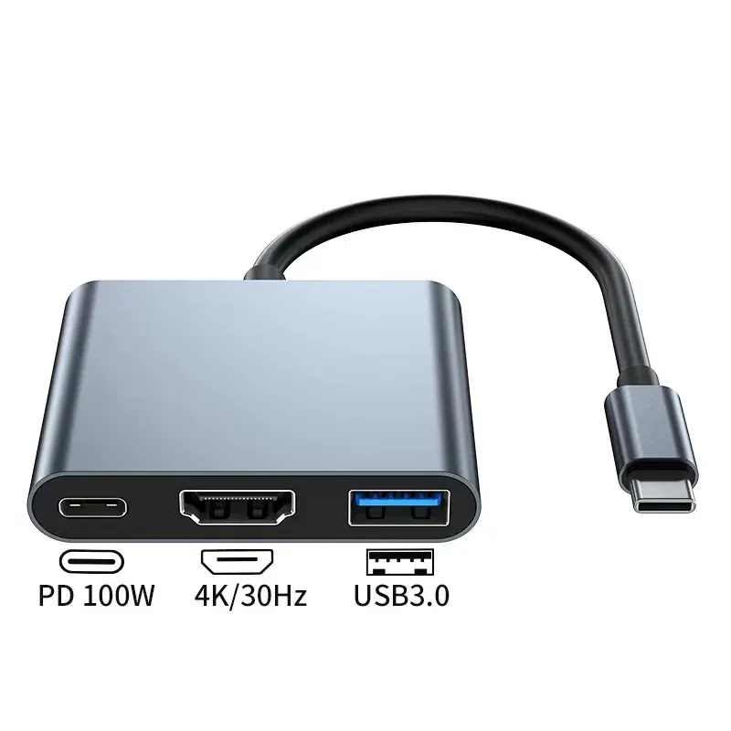 [1376] Câble convertisseur de données 3in1 USB 3.0 USB C Hub Adaptateur Type C vers HDTV 4K Splitter PD 100W Max Chargeur pour ordinateur portable Macbook