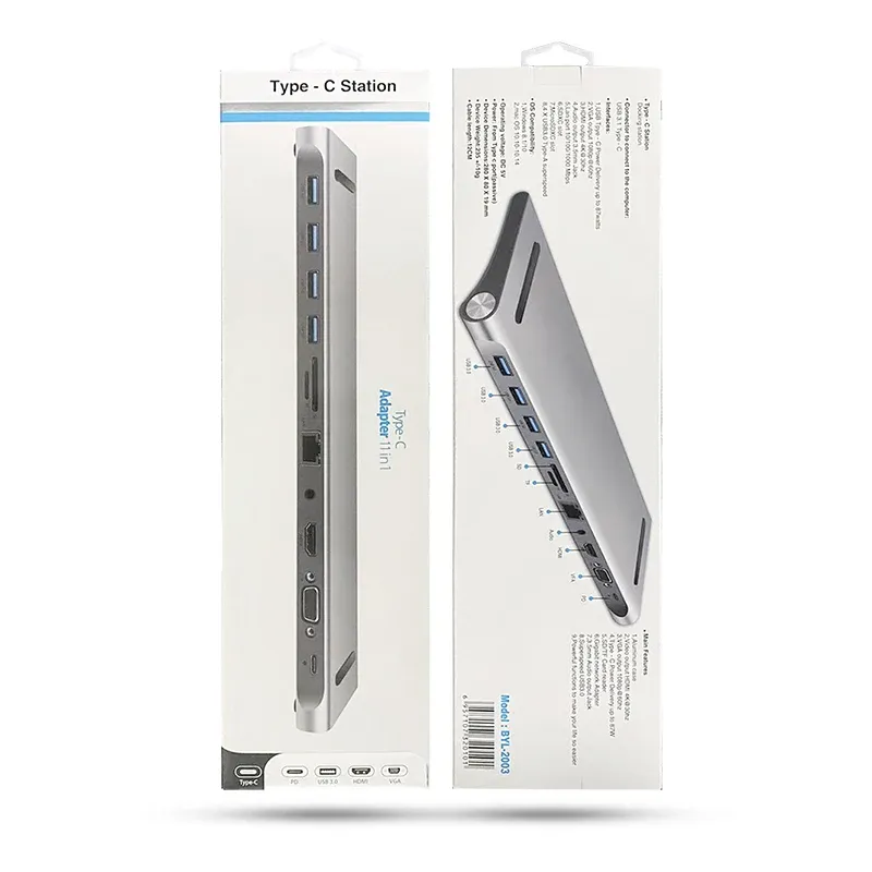 [1378] High Quality 11 in 1 Multiport 100 Mbps Type C Docking Station USB-C Hub Adapter Laptop